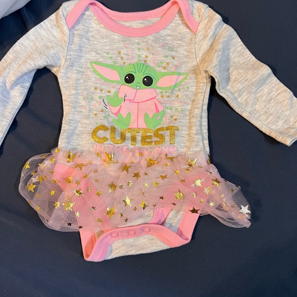 Gray Baby Yoda Onesie with Pink Tutu